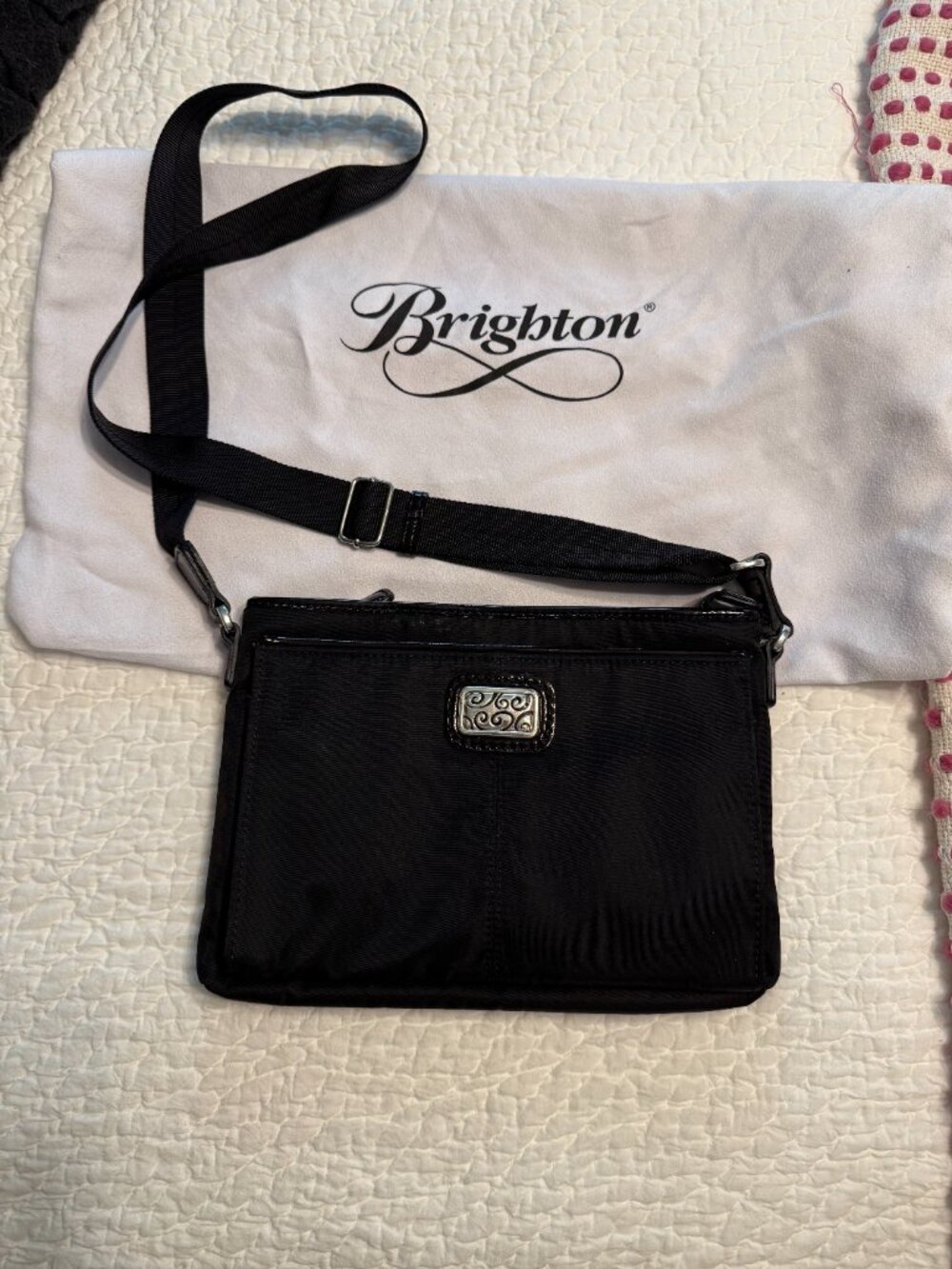 **Black Brighton Microfiber Shoulder Purse**